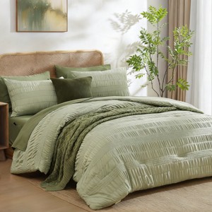 BAGOKIE 5/7 PCS Seersucker Bed in a Bag Bedding Sets with Comforter, Sheets, Pillow Sham, Pillowcase - 1 of 4