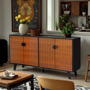 Finnhomy Modern 4 Door Sideboard Buffet, Buffet Cabinet with Storage and Fluted Decor Door, Entertainment Console Accent Cabint - 1 of 4
