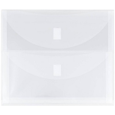 JAM Paper 9 3/4'' x 13'' 12pk Plastic 2 Pocket Envelopes with Hook & Loop Closure, Letter Booklet - Clear