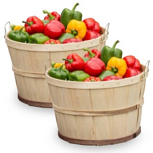 Lehman's Handcrafted Baskets, Vintage Style Bushel and Half Bushel Storage, USA Made Poplar Wood with Wire Handles, Set of 2 - 1 of 4