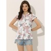 INSPIRE CHIC Women's Satin Stand Collar Work Cap Sleeve Floral Blouse - 4 of 4