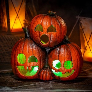 Morris Costumes 10.75 in Light-Up Jack-O-Lantern Trio - Orange - 1 of 2