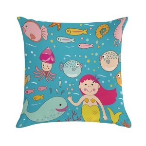 Cartoon Sea World Mermaid Pillow Covers 18x18 Decorative Throw Pillows Soft Square Cushion Covers for Couch Sofa Bedroom - 1 of 1