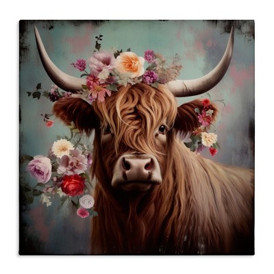 Stupell Industries Cow with Vintage Florals, 36" x 36"