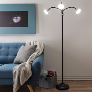 Hastings Home 3 Head LED Floor Lamp With Adjustable Arms, Touch Switch and Dimmer – Black - 1 of 4
