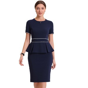 INSPIRE CHIC Women's Crew Neck Short Sleeve Business Elegant Office Peplum Sheath Dresses - 1 of 4
