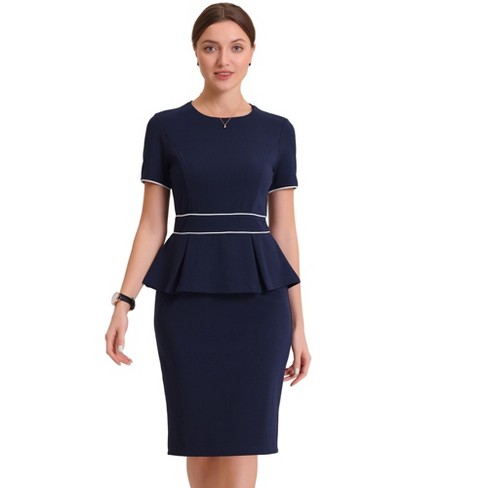 Allegra K Women's Crew Neck Short Sleeve Business Elegant Office Peplum  Sheath Dresses : Target