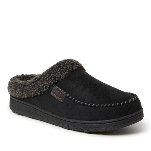 Dearfoams Men's Microsuede Moccasin Toe House Shoe Clog Slipper - Black ...