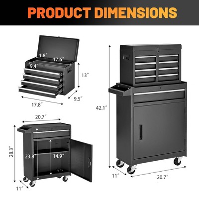 HANPURE 5-Drawer Rolling Tool Chest with Detachable Top Box, Lockable Wheels, Adjustable Shelf for Garage Workshop