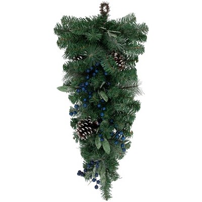 Northlight Mixed Pine and Blueberries Artificial Christmas Teardrop Swag - 28" - Unlit
