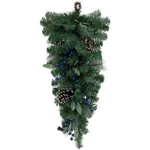 Northlight Mixed Pine and Blueberries Artificial Christmas Teardrop Swag - 28" - Unlit - 1 of 4