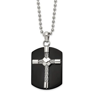 Chisel Stainless Steel Polished Black IP-plated Wire Cross Dog Tag on a 24" Ball Chain Necklace - 1 of 1