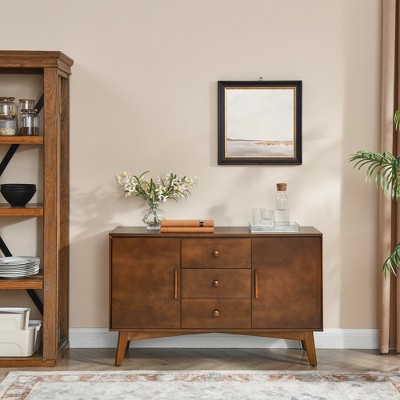 VYNXARIA 47.3" Mid Century Modern Sideboard Buffet Cabinet with Storage, Storage Cabinet with 2 Doors and 3 Drawers, Walnut