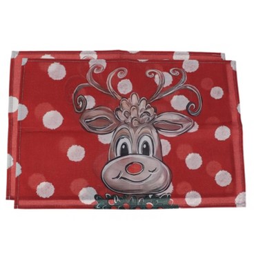 Unique Bargains Christmas Place Mats Animal Flax Red Brown White 11.8"x17.7" 2 Pcs