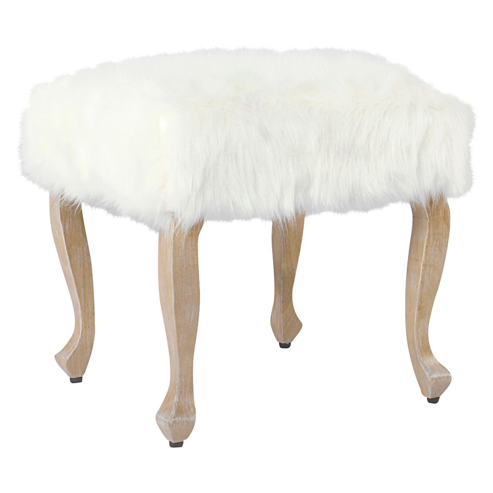 Faux Fur Ottoman with Wood Legs - White - Homepop was $94.99 now $71.24 (25.0% off)