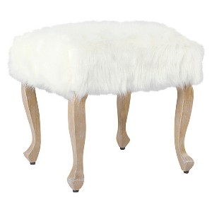 Faux Fur Ottoman with Wood Legs - White - Homepop