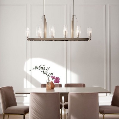 Kimrose Polished Nickel 10-Light Linear Chandelier with Clear Fluted Glass