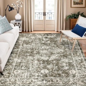 Nasitip Vintage Floral Area Rug Soft -Washable Floor Carpet -Bordered Rug, Traditional Distressed Rug, Oriental Rug for Bedroom, Living Room - 1 of 4