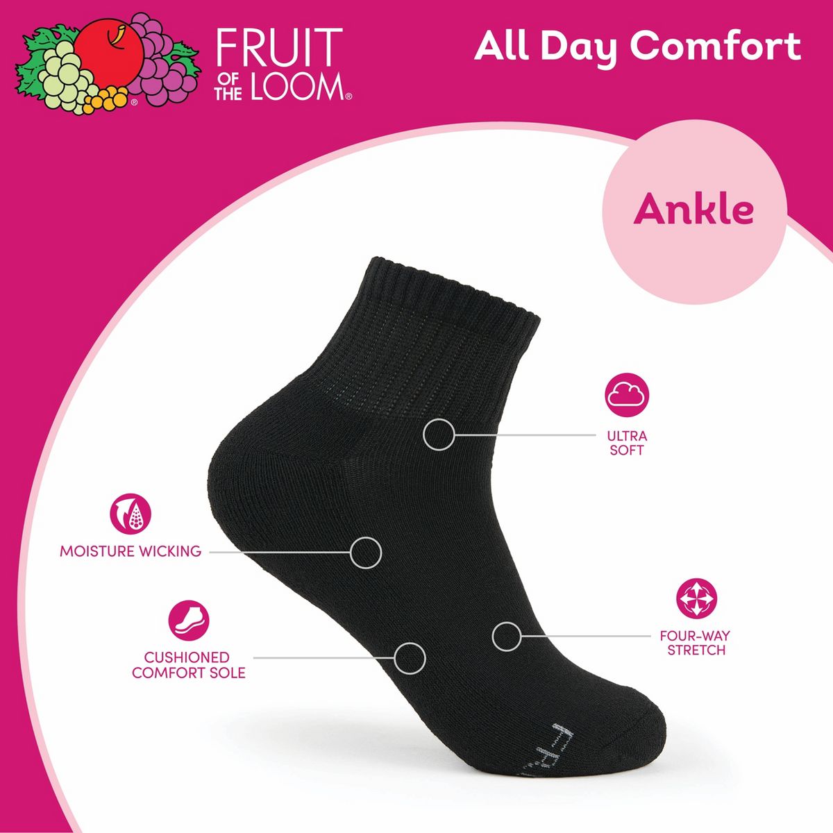 Fruit of the Loom Women's Cushioned 6pk Ankle Athletic Socks 4-10 - thumbnail 5