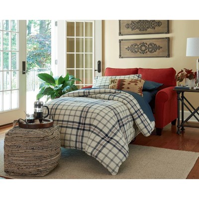 Contemporary Boho-Chic 16" Beige and Blue Square Pouf Ottoman