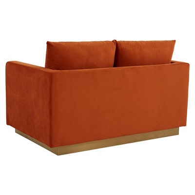 Mid-Century Modern Velvet Loveseat in Orange Marmalade with Gold Frame