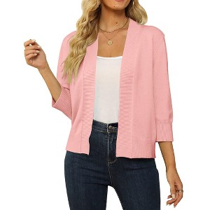 Women's 3/4 Sleeve Cropped Cardigan Sweater Open Front Short Shrugs Cardigans Lightweight Sweaters - 1 of 4