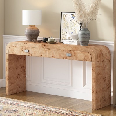 NicBex Unique Burl Veneer Console Table with Storage,Entryway Table with 2 Drawers & Metal Handles,Foyer Table for Hallway,Living Room