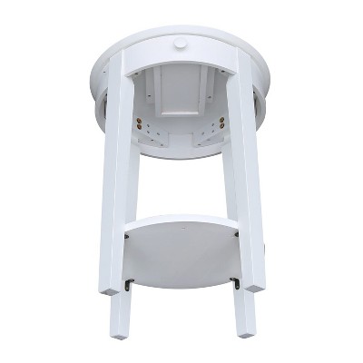 Elegant Round White Parawood Accent Table with Drawer and Shelf