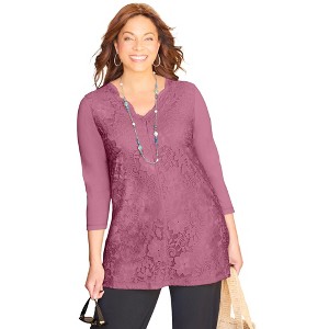Catherines Women's Plus Size Stretch Lace Tunic - 1 of 4
