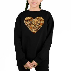LA Pop Art Thanksgiving Heart - Girl's Word Art Crewneck Sweatshirt - 1 of 4