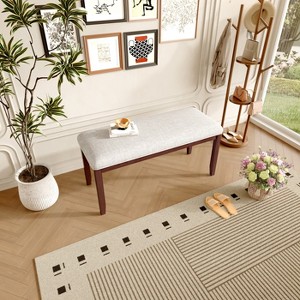 KWPZQEB 38" Dining Bench, End of Bed with Upholstered & Solid Wood Legs, Entryway Bench, Side Bench for Kitchen, Bedroom, Hallway, Brown/Beige - 1 of 4