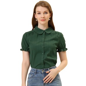 INSPIRE CHIC Women's Short Sleeve Button Down Peter Pan Collar Blouse - 1 of 4