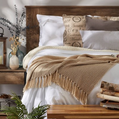 50"x60" Stone Cotton Handloom Chevron Throw Blanket