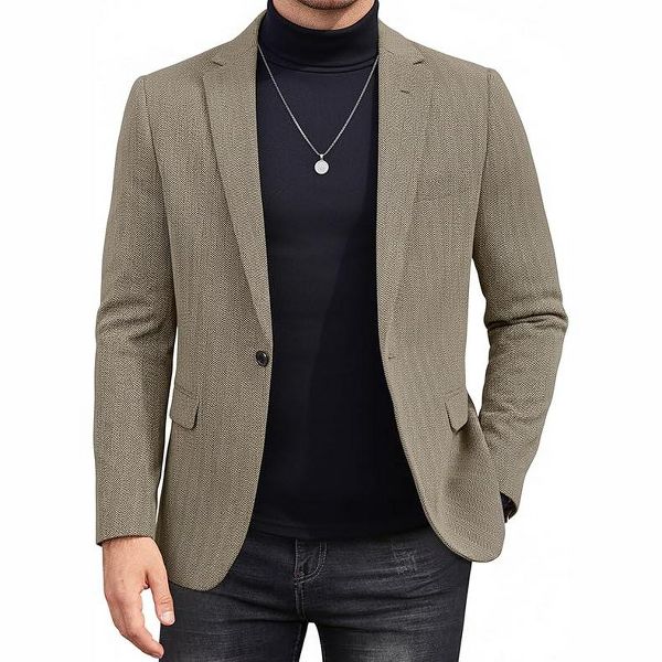 COOFANDY Men's Tweed Herringbone Blazer One Button Casual Sports Coats Slim Fit Suit Jackets Formal Dress Blazers