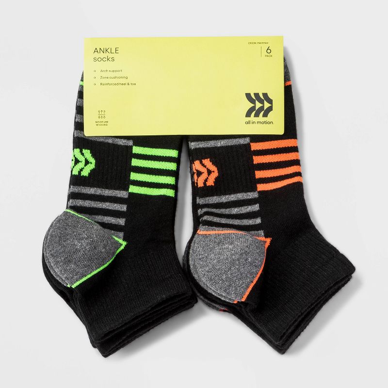 Kids' 6pk Ankle Socks - All In Motion™ Black, 2 of 4