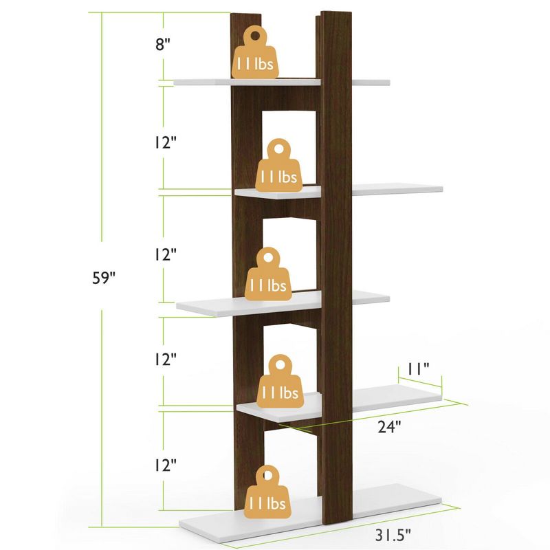 Costway 5-Tier Bookshelf Freestanding Storage Shelf Tree Bookshelf Room Divider, 2 of 11
