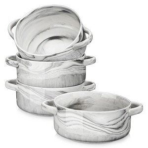 vancasso 4 Pieces Of Bowl, Porcelain Bowl, Grey Set, Marble Grain, Round Bowl With Handle, 800ml, Also Can Be Used As Soup Plate - 1 of 4