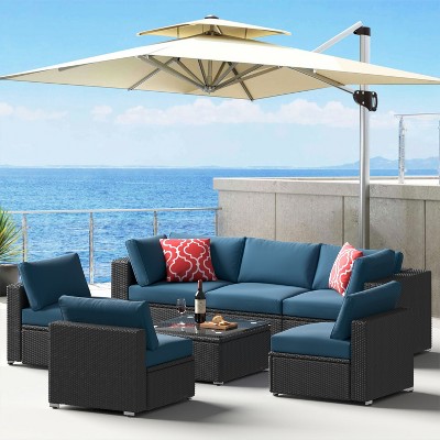 ELJGET 7 Piece Patio Furniture Set Outdoor Wicker Conversation Sets All Weather PE Rattan Sectional Sofa Set with Cushions & Coffee Table