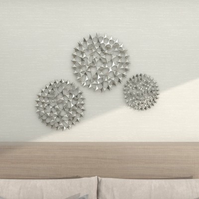 Set of 3 Silver Metal Starburst Wall Sculptures