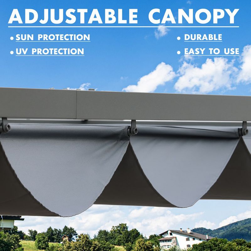 Aoodor Outdoor Pergola 12'x16' Aluminum Patio Pergola with Adjustable Sun Shade Cover and Retractable Canopy, 5 of 7