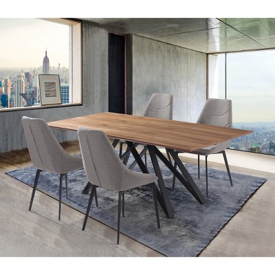 Modena Contemporary Matte Black and Walnut Wood Rectangular Dining Table