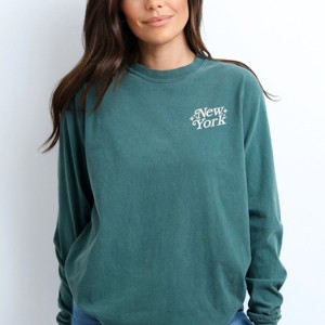 Simply Sage Market Embroidered New York Stars Garment Dyed Long Sleeve - 1 of 4