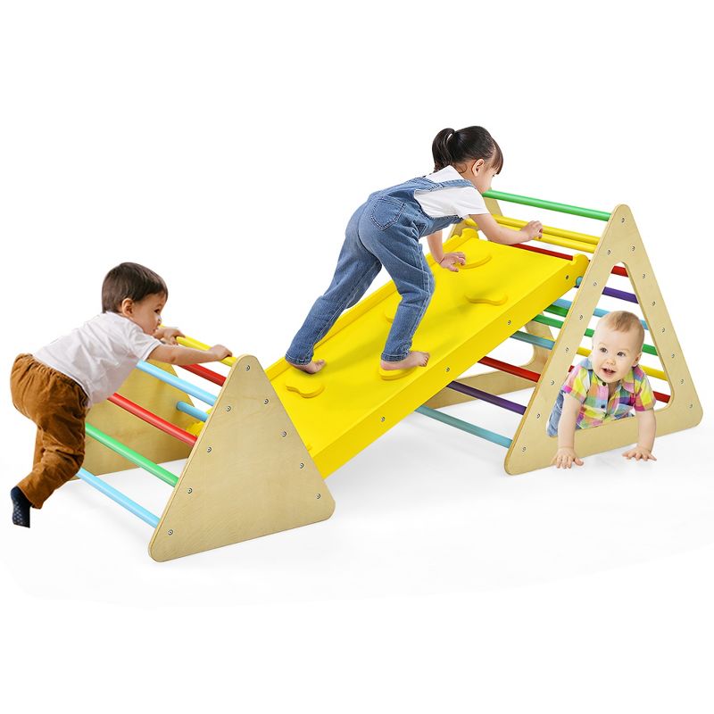 Costway 3 in 1 Kids Climbing Ladder Set 2 Triangle Climbers w/Ramp for Sliding & Climbing, 2 of 11