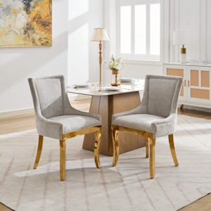 Chenille Dining Chairs Set of 2,Classic Upholstered Dining Room Chairs with Plated Legs,Foam Filled Accent Chairs for Modern Home-Cuddlewood - 1 of 4