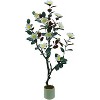6FT Artificial Magnolia Tree, Realistic Faux Plants in Pot, Magnolia Tree Artificial Plant with Blooming Flowers and Leaves for Home Office Garden - 3 of 4