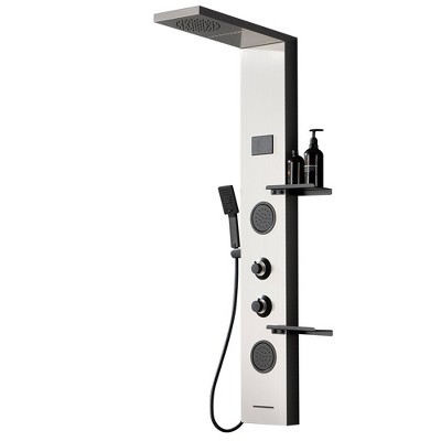 BWE 2-Jet Rainfall Shower Panel System with Rainfall Shower Head, Shelf, STub Spout and LED Light
