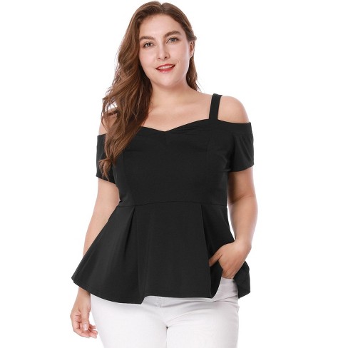 Agnes Orinda Women's Plus Size High Waist Sweetheart Cold Shoulder Peplum  Blouse Black 3x : Target