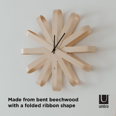 Natural Beech Wood Ribbon Wall Clock, 20" Diameter