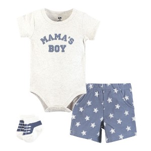 Hudson Baby Infant Boys Bodysuit, Short and Sock, Mamas Boy Blue Star - 1 of 4