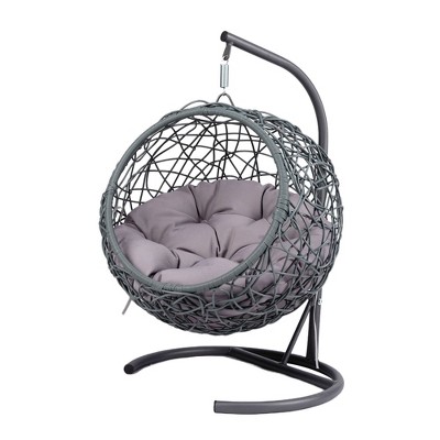 Gulches Gray Pet Bed - Indoor/Outdoor Cat Swing with Rattan Wicker Look